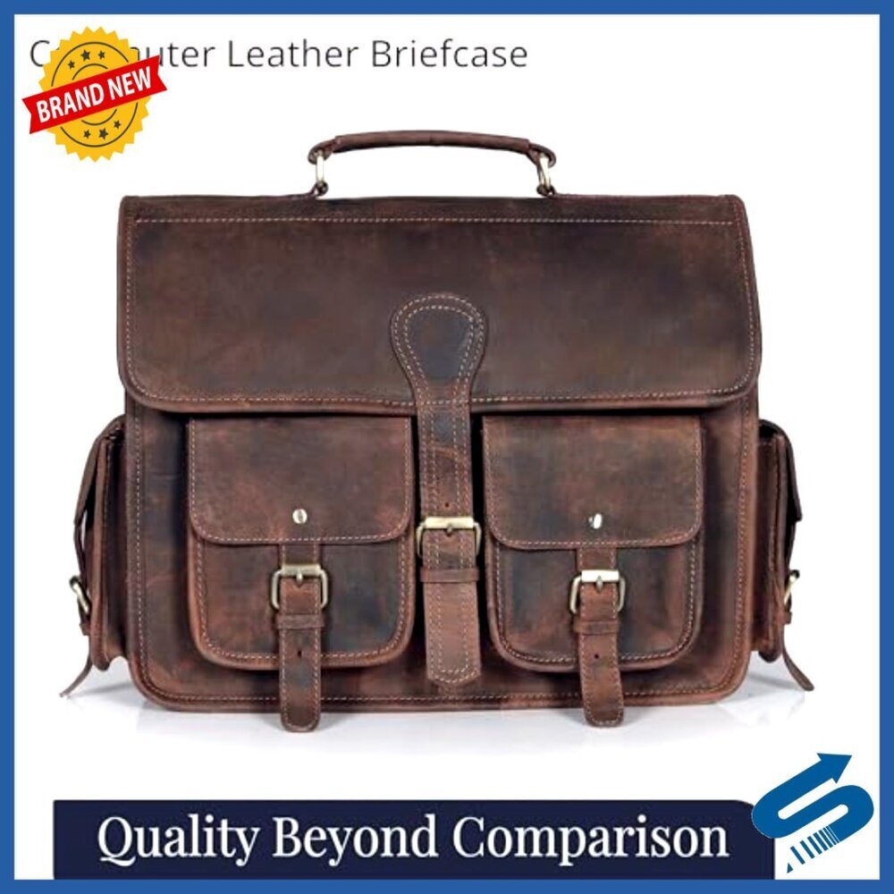 Vintage Leather Messenger Bag Handmade Laptop Satchel Crossbody Business - Picture 4 of 7